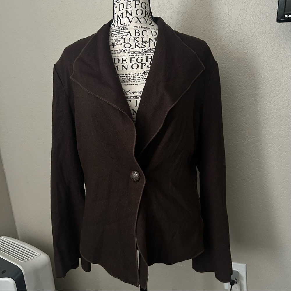J. Jill Women’s Chocolate Brown Wool One Button Front Jacket Blazer Lapel Y2K 10